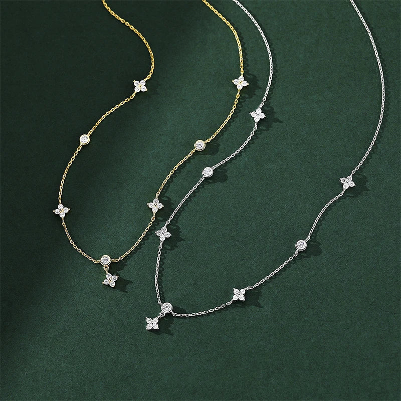 Four-Leaf Clover Moissanite Pendant Necklace, 925 Sterling Silver Choker Design – Women’s Fine Jewelry – Melisande