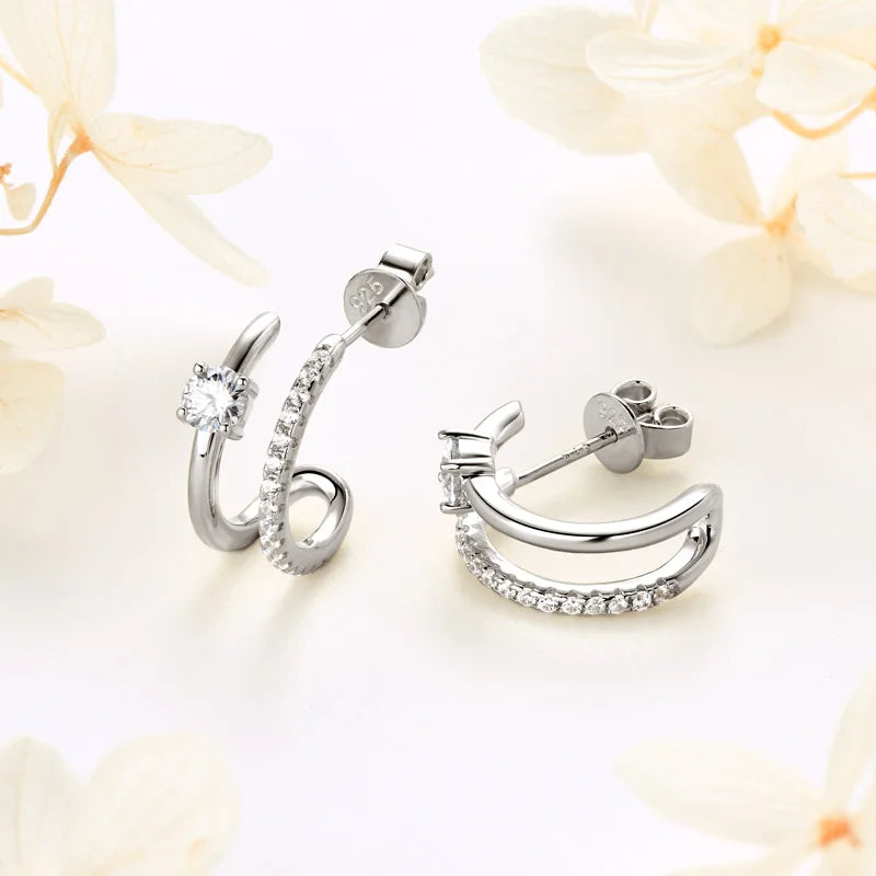 4mm Moissanite Double-Sided Ear Cuffs – 925 Sterling Silver Hoop Piercing Stud Earrings for Women | Melisande