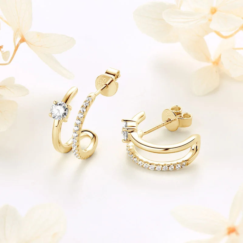 4mm Moissanite Double-Sided Ear Cuffs – 925 Sterling Silver Hoop Piercing Stud Earrings for Women | Melisande