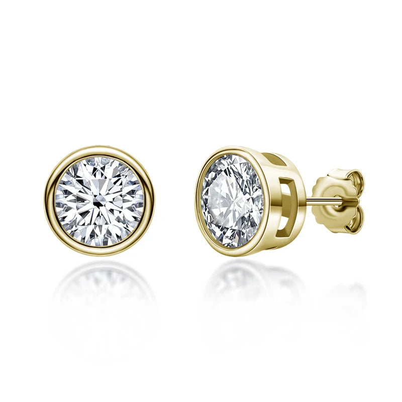 Moissanite Bezel Stud Earrings – 925 Sterling Silver 5mm & 6.5mm Round Solitaire Unisex Jewelry | Melisande
