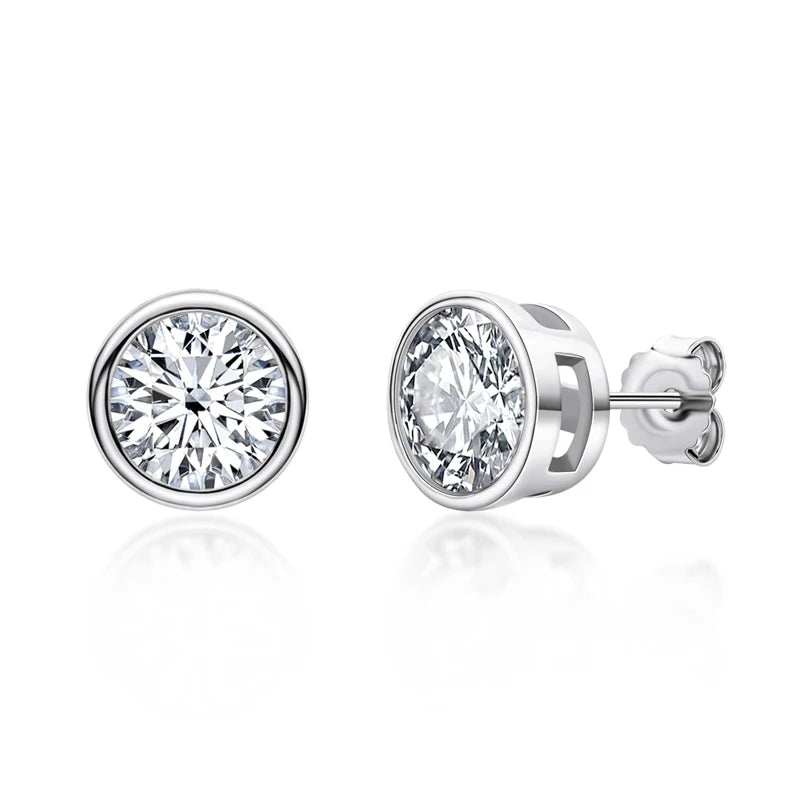 Moissanite Bezel Stud Earrings – 925 Sterling Silver 5mm & 6.5mm Round Solitaire Unisex Jewelry | Melisande
