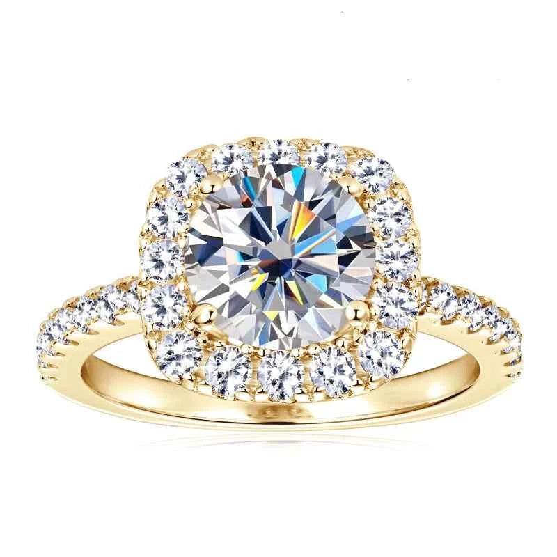 Moissanite Square Ring – 925 Sterling Silver 2ct 8mm Round Brilliant Wedding Band | Melisande