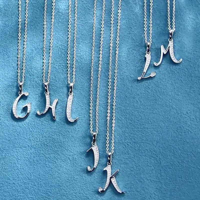 26 Letter Initial Moissanite Name Necklace, Real 925 Sterling Silver Personalized Pendant for Women & Men – Melisande