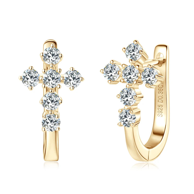 Cross Moissanite Hoop Earrings – 925 Sterling Silver – 2.5mm Certified Stones – Unisex Faith-Inspired Fine Jewelry | Melisande