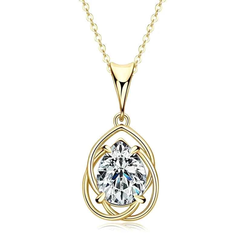 Anizw 2.0CT Teardrop Pear Cut Moissanite Pendant Necklace for Women Real 925 Silver Adjustable Chain Certified s925 Jewelry Gift