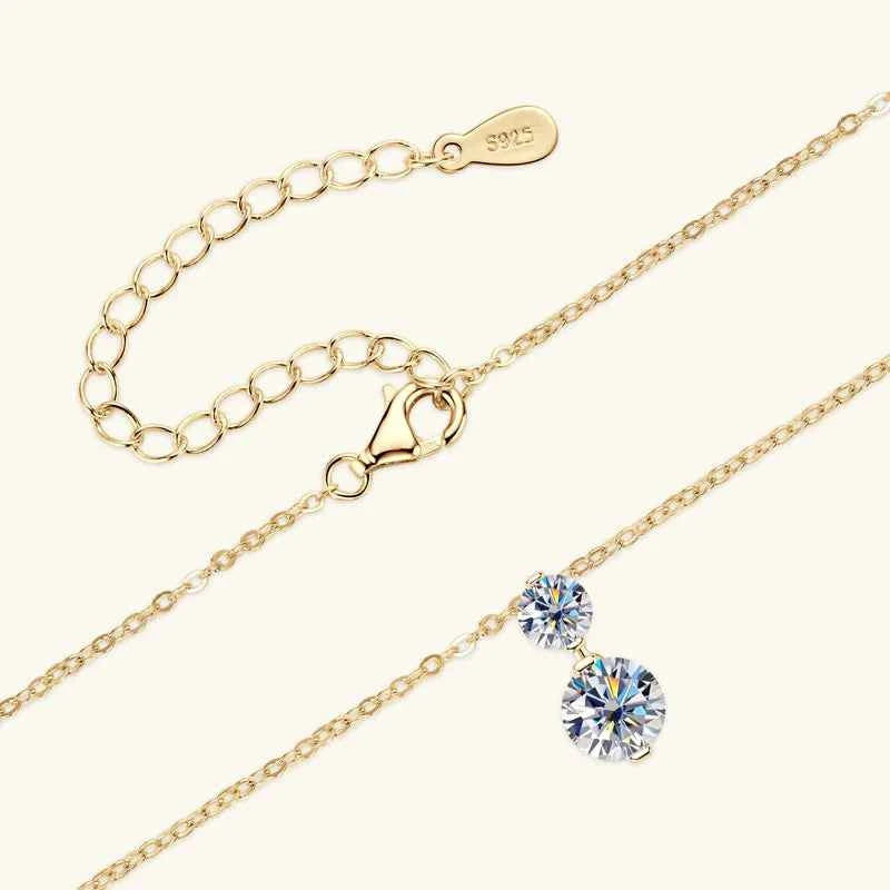Anziw 925 Silver Sparking 1.7cttw. Two-stone Moissanite Pendant Necklace for Women Choker 2024 Trend Neck Jewelry Valentine Gift