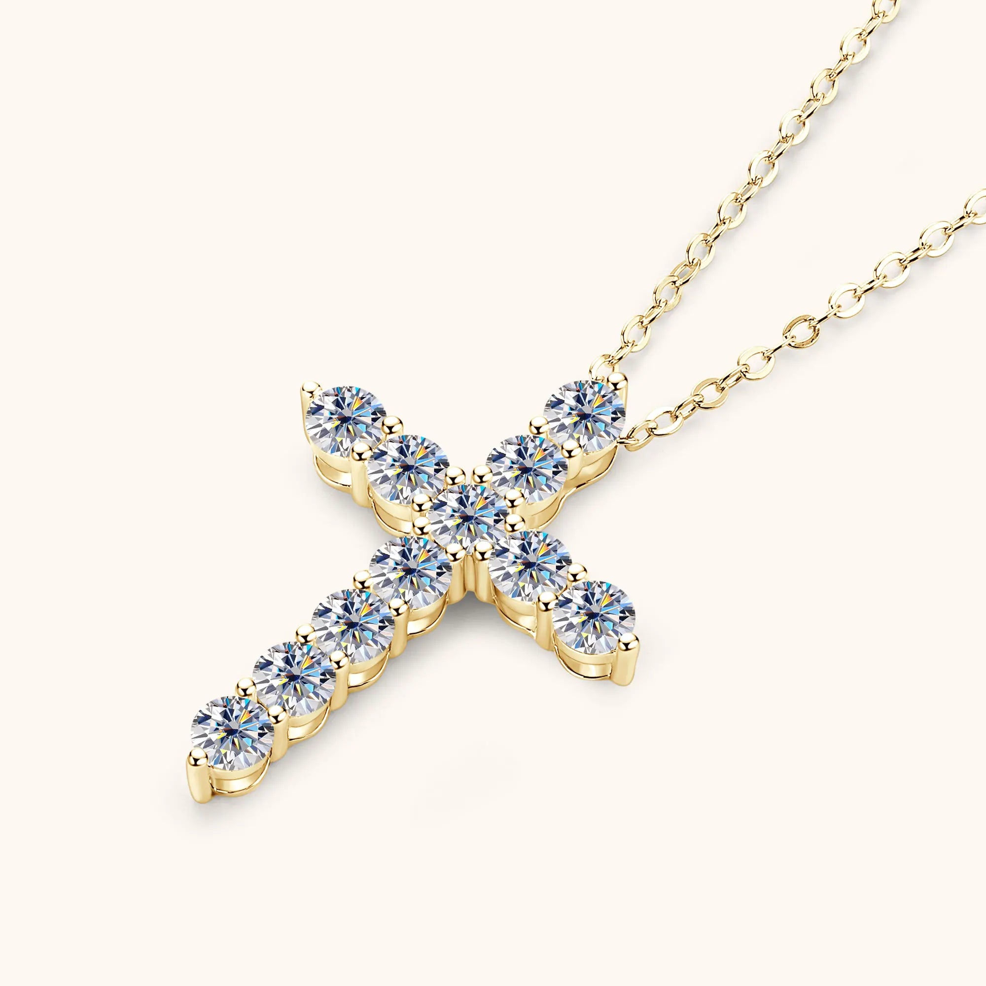Classic 3.5mm Moissanite Cross Pendant Necklace, 925 Sterling Silver Adjustable Chain 45+5cm – Unisex Design – Melisande