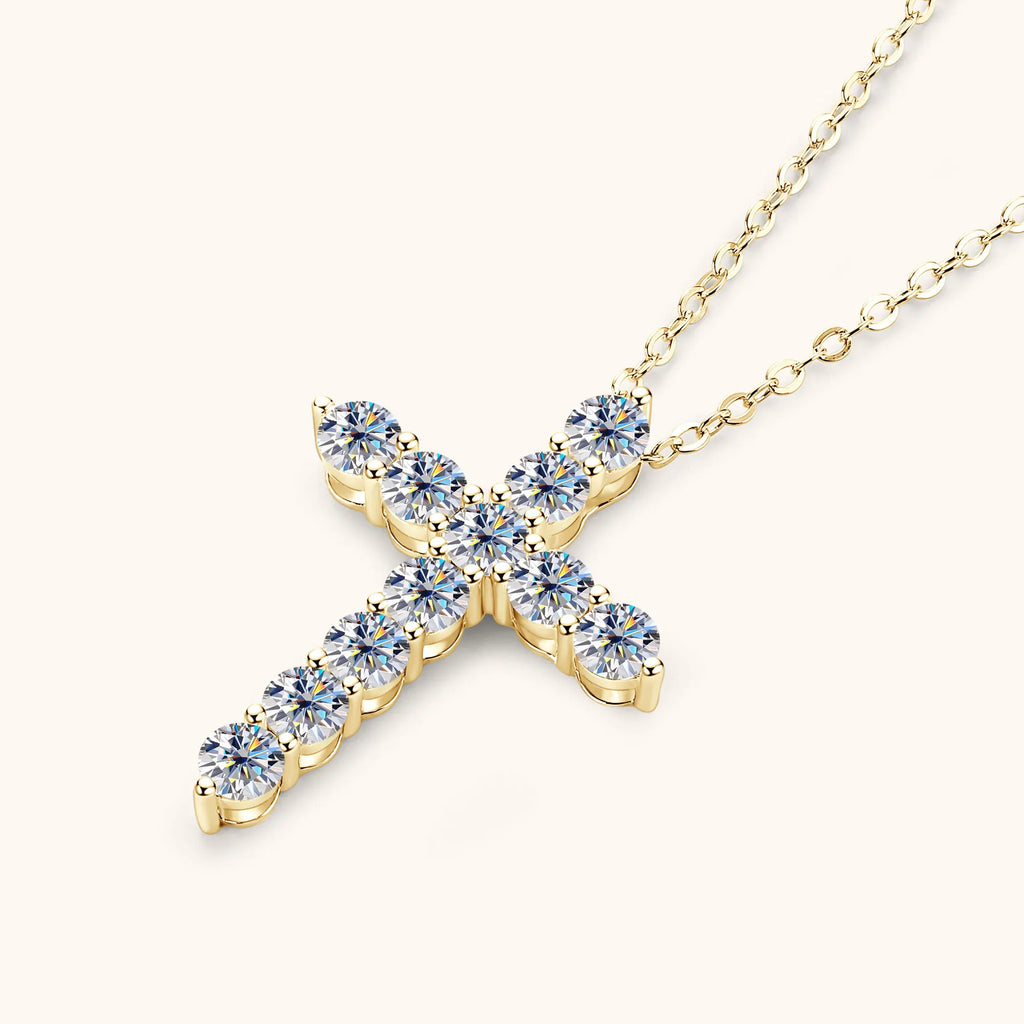Classic 3.5mm Moissanite Cross Pendant Necklace, 925 Sterling Silver Adjustable Chain 45+5cm – Unisex Design – Melisande