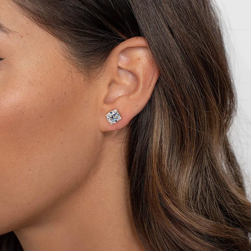 Solid 10K Gold Moissanite Stud Earrings, 2.0ct D Color Certified Stones – Yellow & White Gold Piercing Jewelry – Melisande