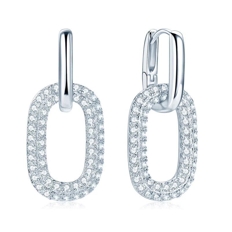 925 Sterling Silver Paperclip Link Hoop Earrings – Round Moissanite Drop Dual-Purpose Jewelry for Women | Melisande