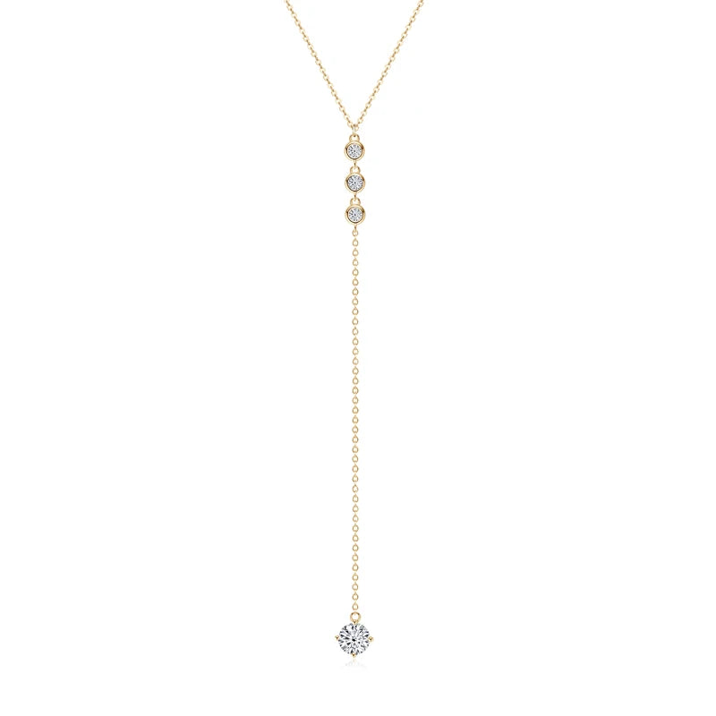 D1.30ct D Color Moissanite Y-Shaped Pendant Necklace, 6.5mm & 3mm Lab Stones, 925 Sterling Silver Long Adjustable Chain – Melisande