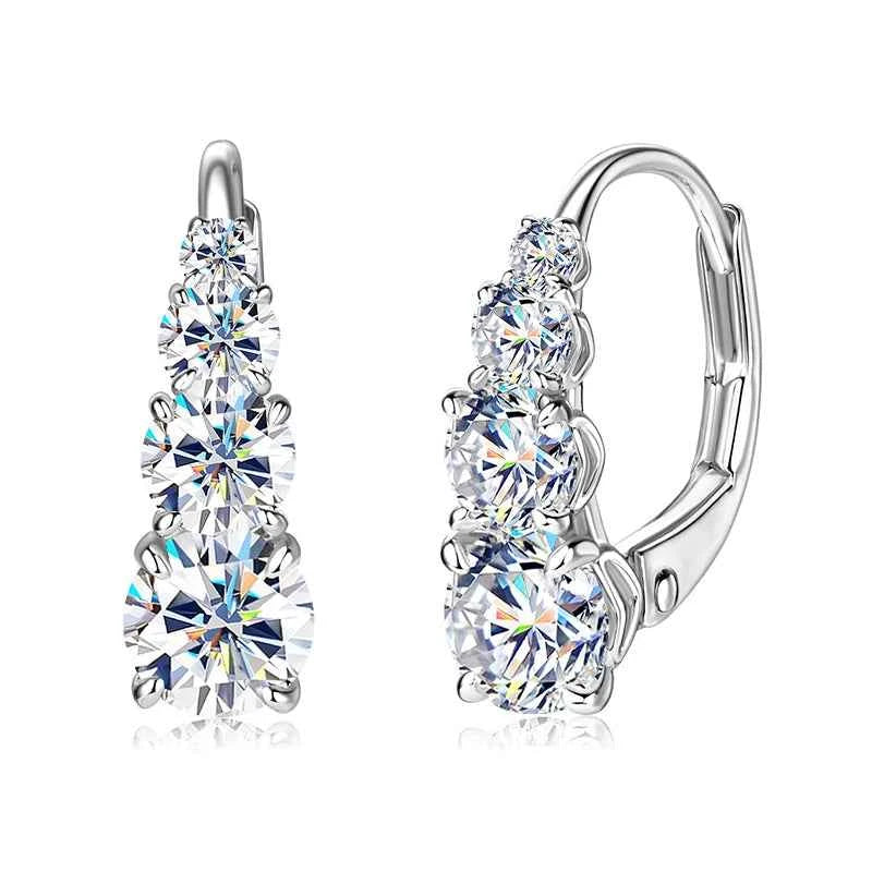 Moissanite Drop Hoop Earrings – 925 Sterling Silver 1.86ctw 5mm 4-Stone Clip Design | Melisande