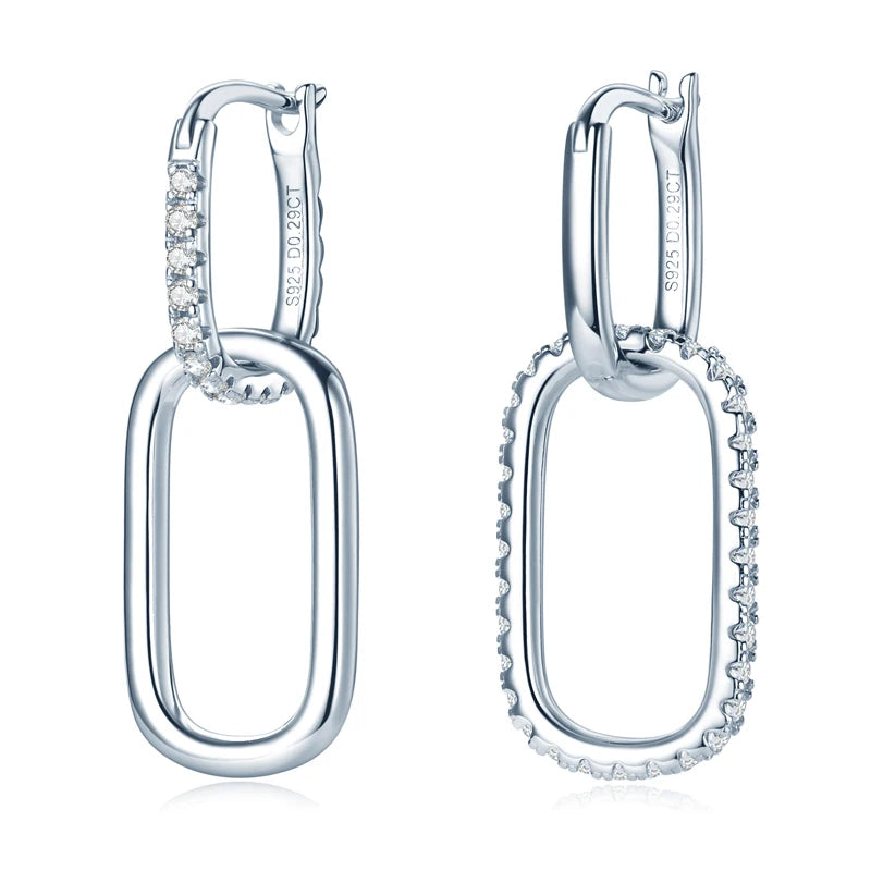 925 Sterling Silver Paperclip Link Hoop Earrings – Round Moissanite Drop Dual-Purpose Jewelry for Women | Melisande