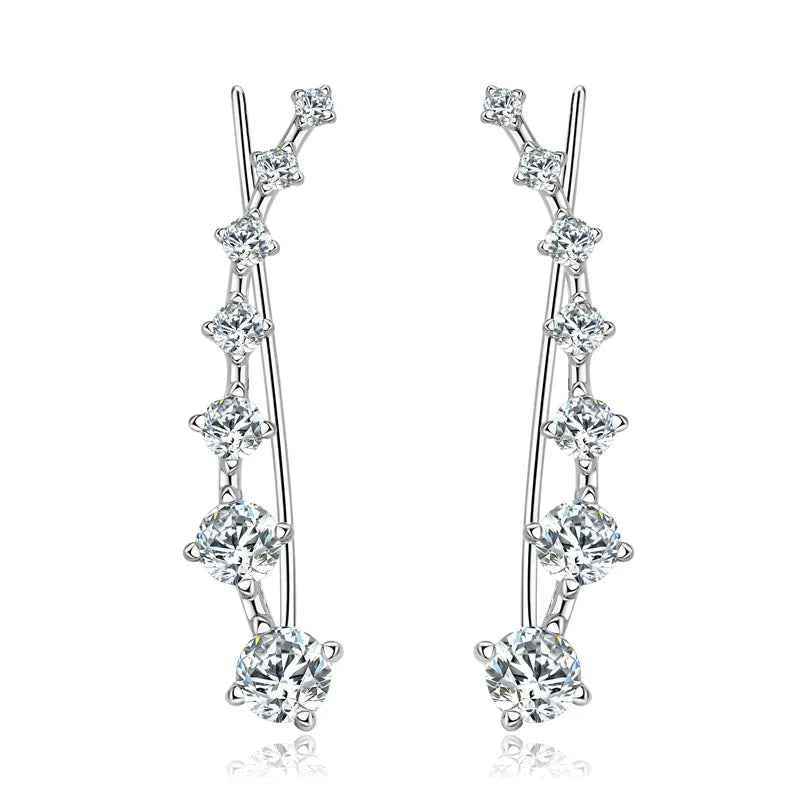 Moissanite Climber Earrings – 925 Sterling Silver 7-Star Crawler Black & White Jewelry | Melisande