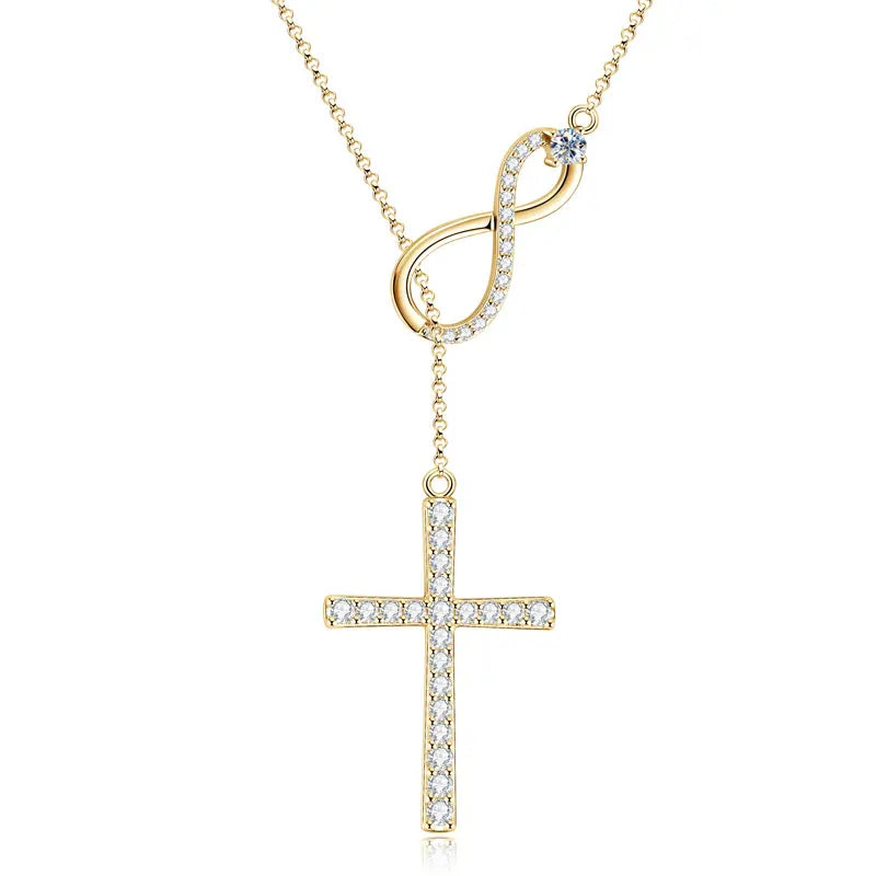 Faith Hope Cross & Infinity Moissanite Pendant Necklace, 925 Sterling Silver - Melisande