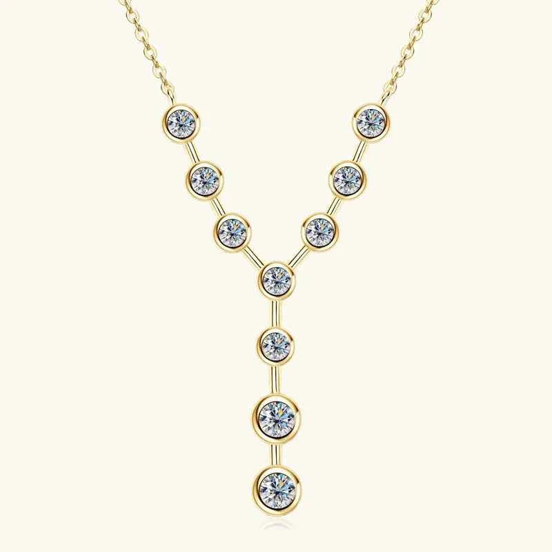 Bezel Y-Shaped Moissanite Necklace, 7-Stone Pendant Design, 18K Gold Plated Real 925 Sterling Silver Adjustable Chain – Melisandeshop_this_look_AVdw3f