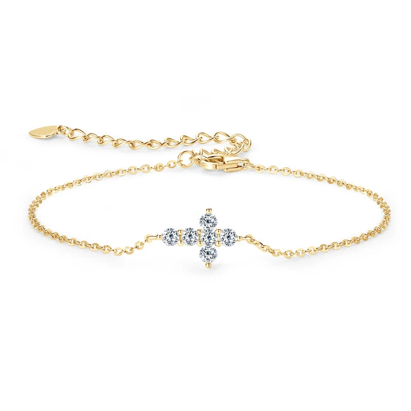 Moissanite Cross Bracelet – 925 Sterling Silver Adjustable Chain Unisex Jewelry Christmas Gift | Melisande
