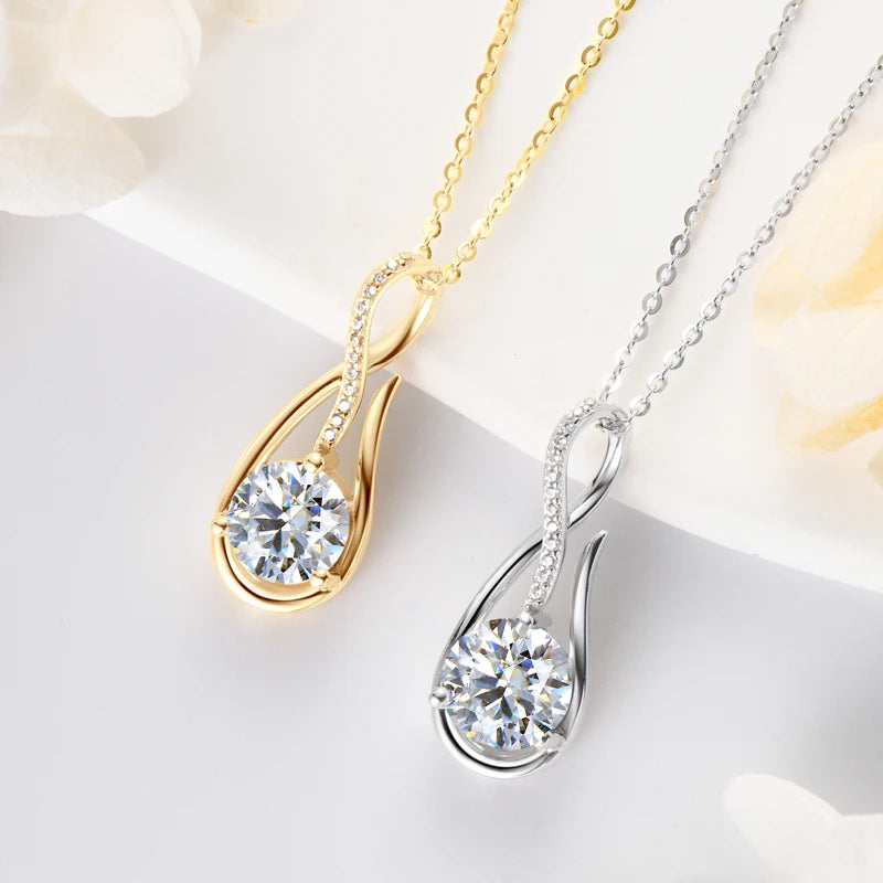 925 Silver 1CT 2CT D Color Real Moissanite Drop Necklace Women Infinity Pendant Necklace Sparking Jewelry Charm Choker Gift