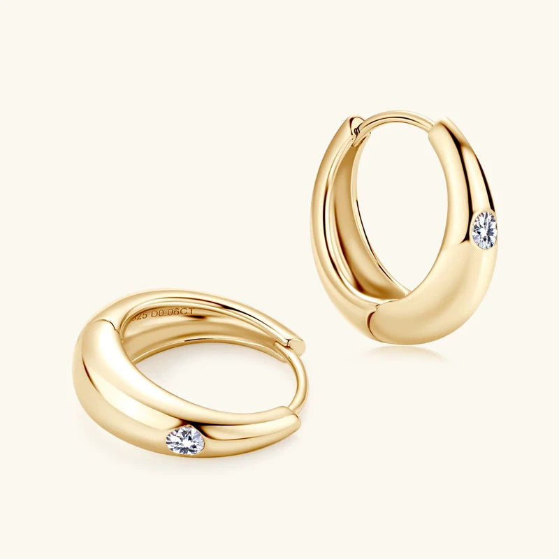 Moissanite Chunky Hoop Earrings – 925 Sterling Silver Gold Plated 2.5mm D Color Huggies | Melisande