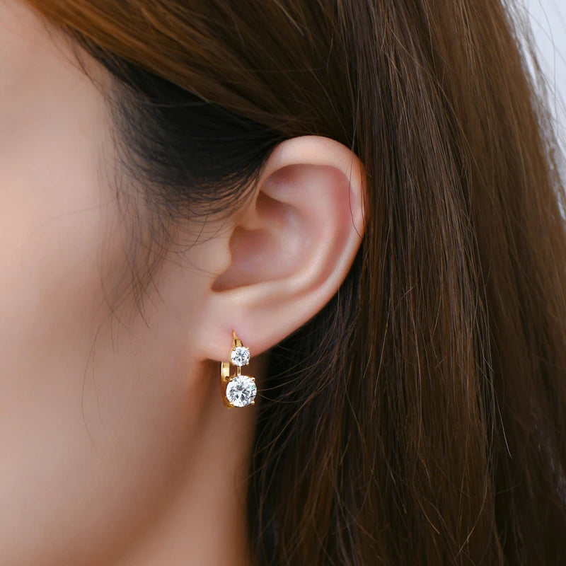 Gold Plated Double Moissanite Hoop Earrings – 925 Sterling Silver 6.5mm & 4mm Certified Jewelry for Women | Melisande