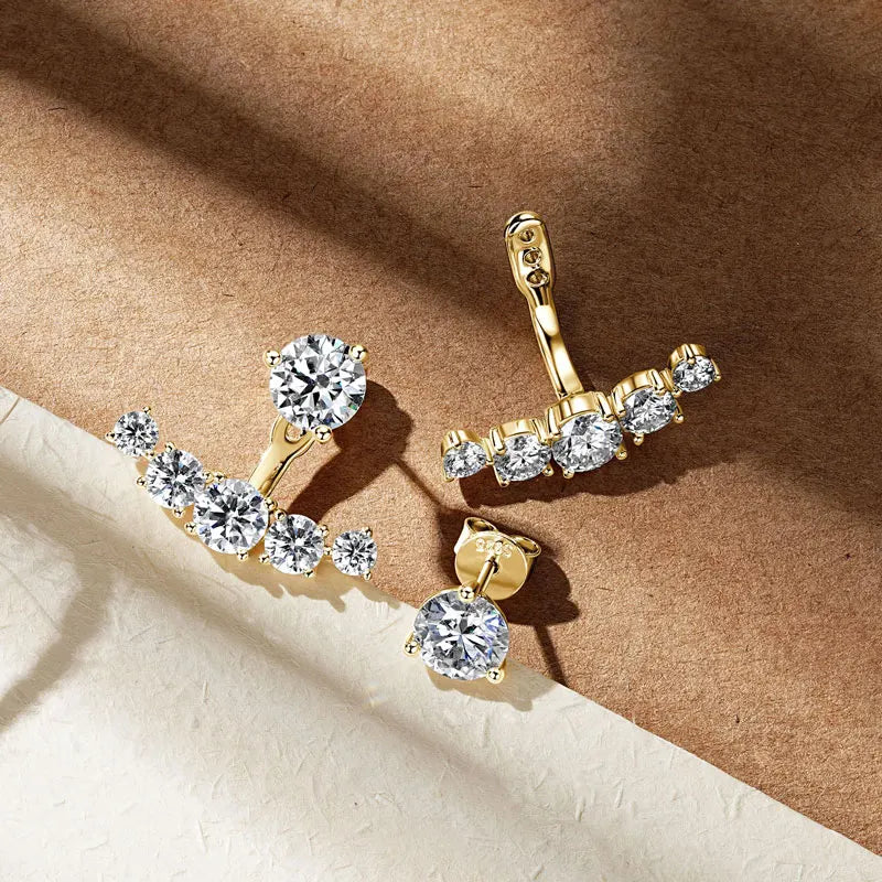 Moissanite Ear Jacket Earrings – 925 Sterling Silver D Color Dual Use Studs for Women Valentine Jewelry | Melisande