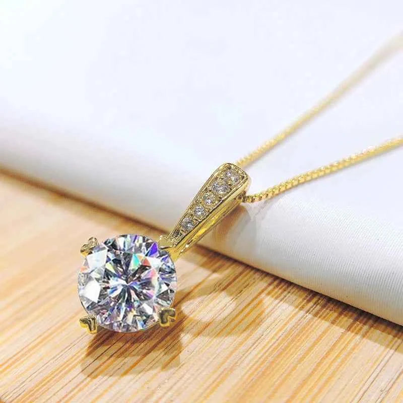 Anziw 925 Silver 1Ct D Color Round Moissanite Pendant Necklace with Real Certificate Women's Necklace Jewelry Heart Shaped Claw