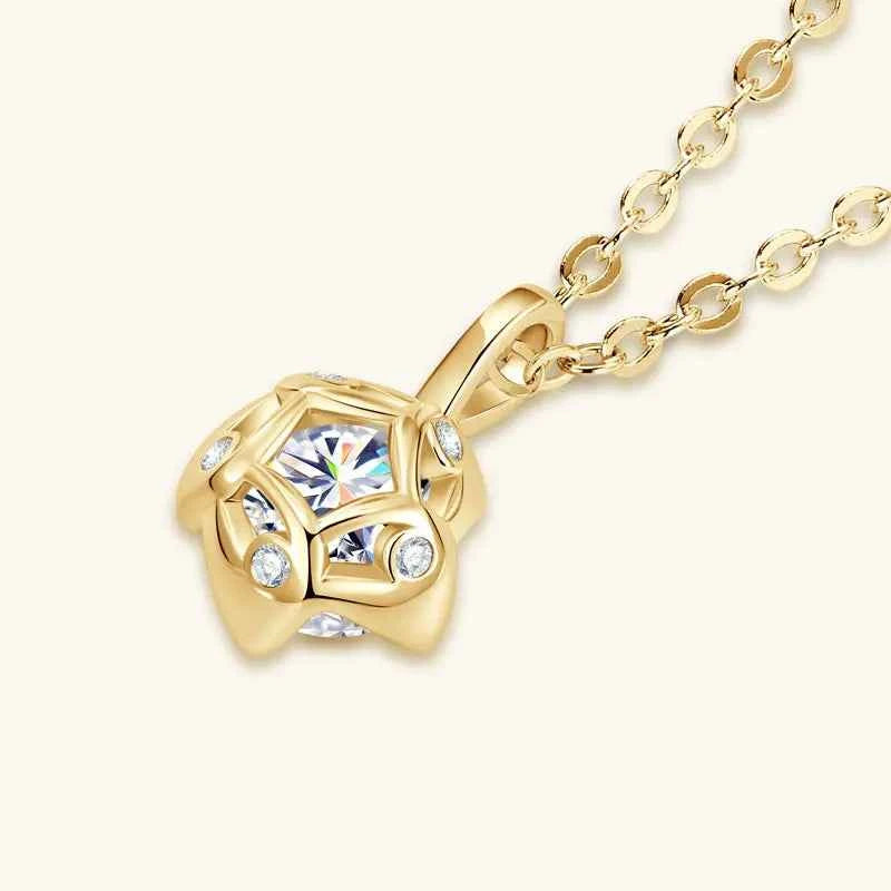1.0ct 6.5mm D Color Moissanite Flower Bud Pendant Necklace, 925 Sterling Silver Adjustable Chain – Melisande