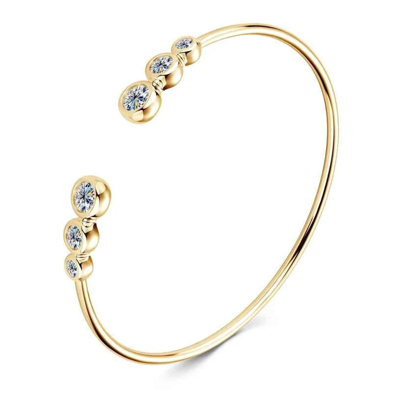 Moissanite Open Cuff Bracelet – 925 Sterling Silver D Color Gold Plated Luxury Women’s Jewelry | Melisande