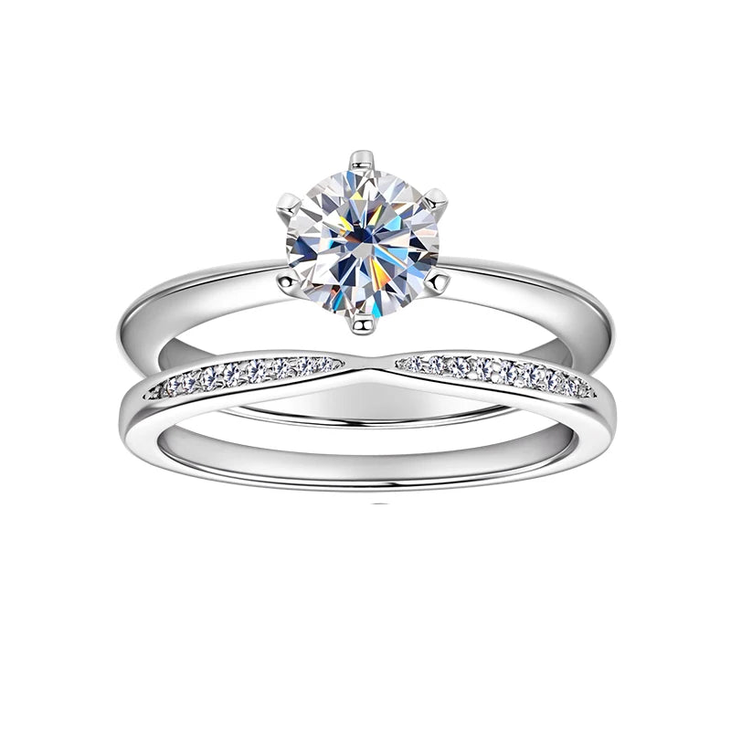 Moissanite Bridal Ring Set – 925 Sterling Silver 1.0ct D Color Solitaire & Eternity Wedding Bands | Melisande