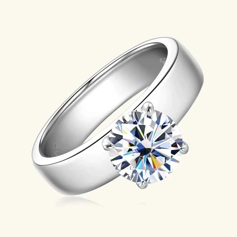 Moissanite Ring – 925 Sterling Silver 18K Gold Plated 2ct 8mm Wide Band Wedding Ring | Melisande