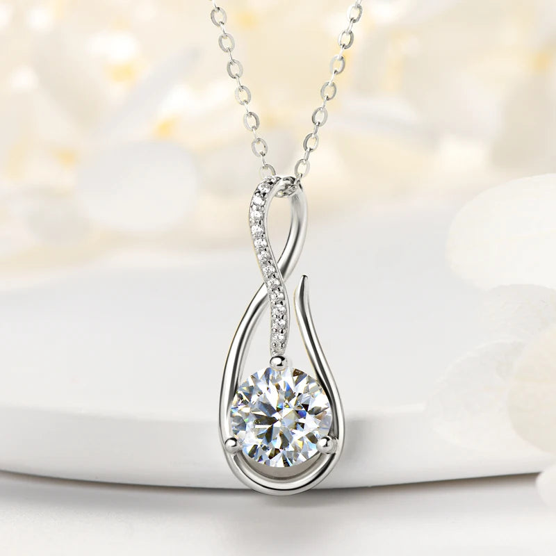 925 Silver 1CT 2CT D Color Real Moissanite Drop Necklace Women Infinity Pendant Necklace Sparking Jewelry Charm Choker Gift