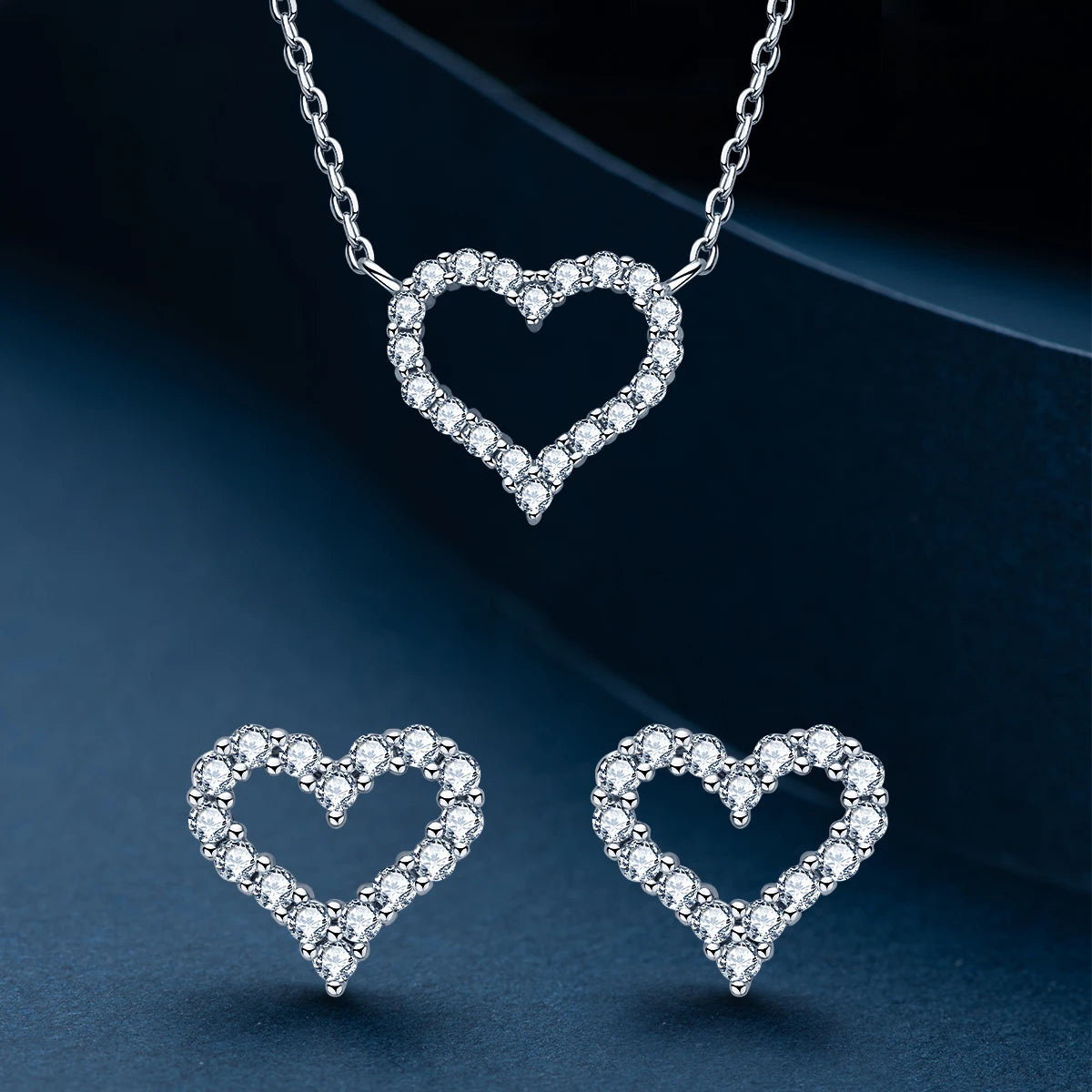 D Color Moissanite Love Heart Jewelry Set for Women – 925 Sterling Silver Stud Earrings & Pendant Necklace | Melisande