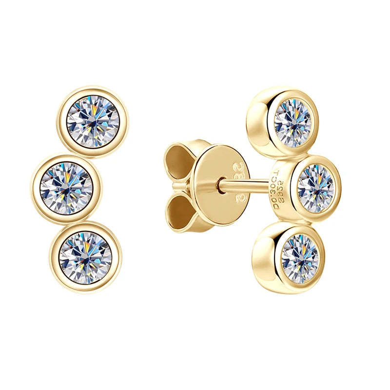 4.5mm / 4mm / 3mm All Moissanite Climber Earrings, 925 Sterling Silver Stud Design – Unisex Fine Jewelry for Women & Men – Melisande