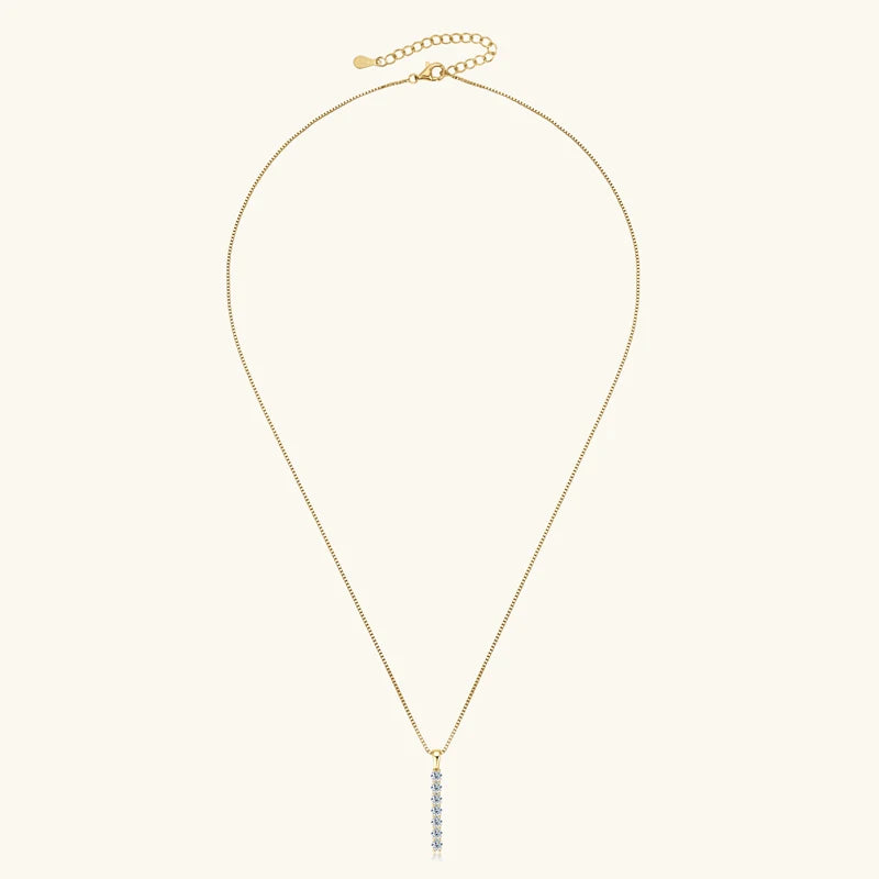 2.8mm 0.56cttw Moissanite Bar Pendant Necklace, 7-Stone Design, 925 Sterling Silver Adjustable Chain (45+5cm)– Melisande