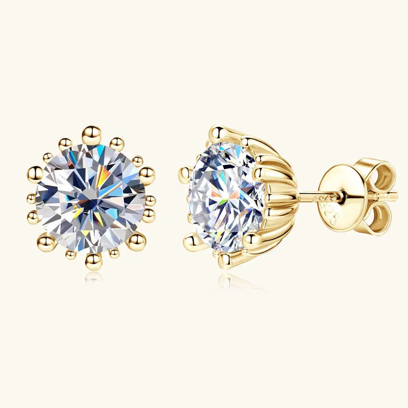 18K Gold Plated Moissanite Stud Earrings – 2ct 8mm Stones 925 Sterling Silver Fine Jewelry | Melisande