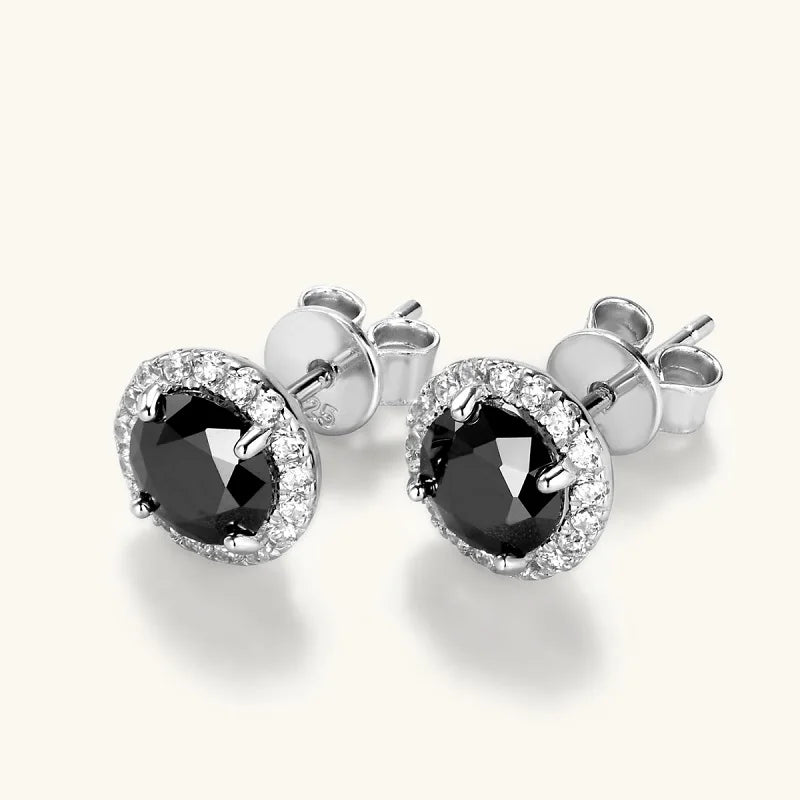 0.8ct Black Moissanite Halo Earrings – 925 Sterling Silver Piercing Jewelry for Women & Men | Melisande