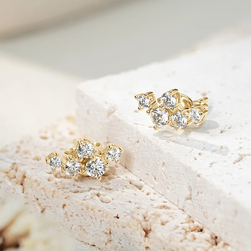 18K Gold Plated Cluster Moissanite Earrings – 925 Sterling Silver Round Stud Fine Jewelry | Melisande