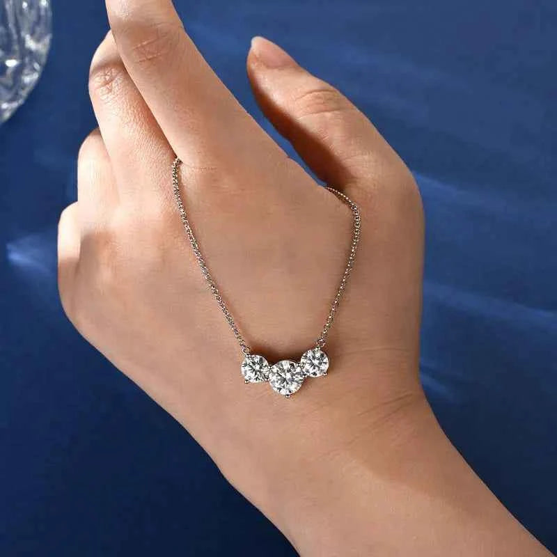 Anziw 4.0cttw 1ct 2.0ct D Moissanite Three Stone Pendant Necklace Real Silver 925 Adjustable Chain Simple Collar Gifts for Women