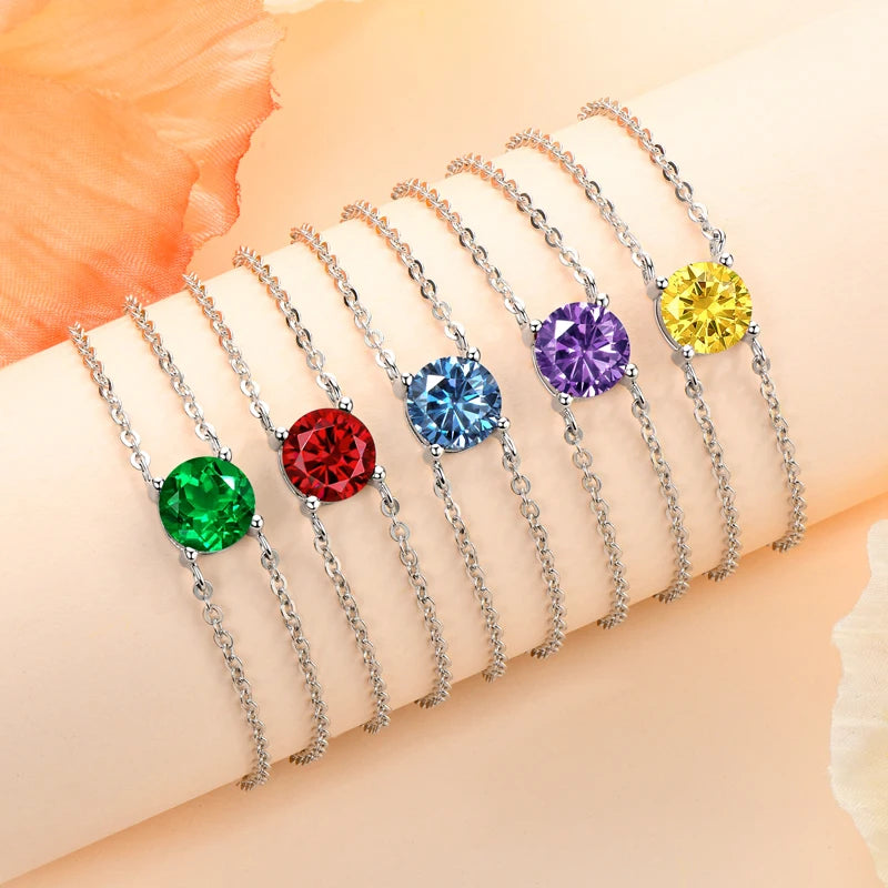 Colorful 12 Birthstone Bracelet, 6.5mm Lab Diamond Moissanite & Zircon Stones – Melisande