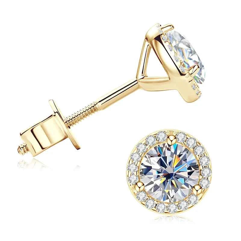 5mm 0.5ct Moissanite Halo Stud Earrings, Real 10K Solid Gold Screw Back Piercing Design – Melisande