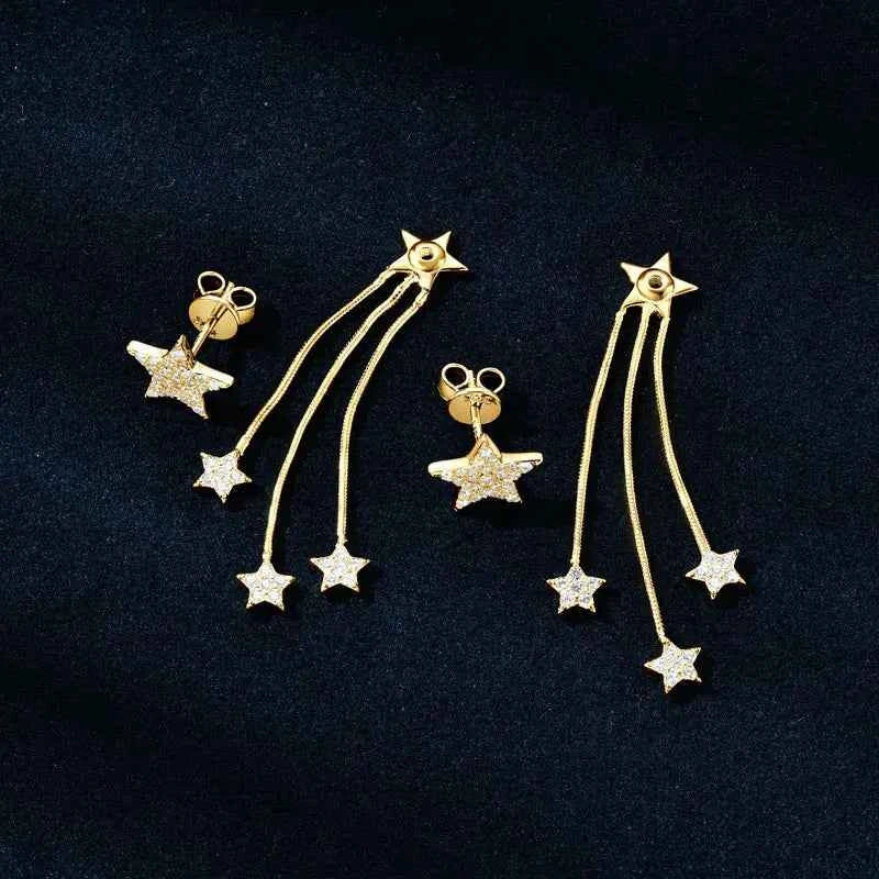 Moissanite Star Tassel Earrings – 925 Sterling Silver Certified Drop Dangle Jewelry | Melisande