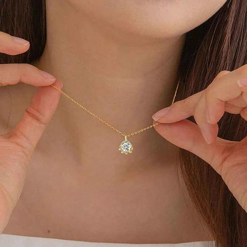 6.5mm 1ct D Color Moissanite Olive Leaf Pendant Necklace, Real 925 Sterling Silver Adjustable Chain – Melisande