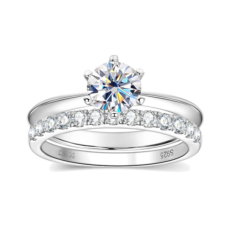 Moissanite Bridal Ring Set – 925 Sterling Silver 1.0ct D Color Solitaire & Eternity Wedding Bands | Melisande