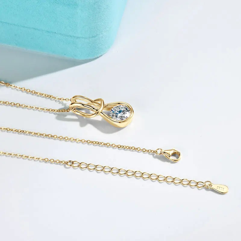 Knot Design Moissanite Pendant Necklace, 8mm 2ct D Color Stone, Adjustable 925 Sterling Silver Chain – Melisande