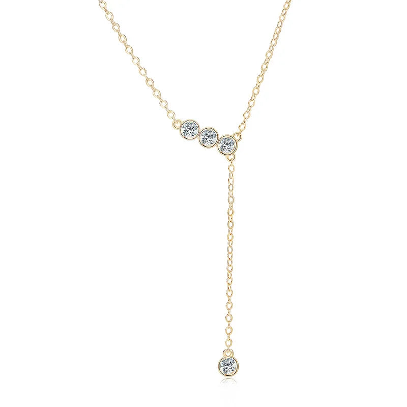 925 Sterling Silver Y Lariat Moissanite Necklace – 3mm Bezel Round Pendant 2024 Jewelry for Women | Melisande