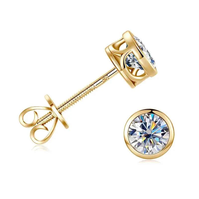5mm 0.5ct Moissanite Halo Stud Earrings, Real 10K Solid Gold Screw Back Piercing Design – Melisande
