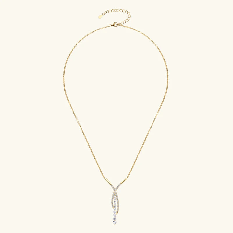 Moissanite Y Pendant Necklace, 925 Sterling Silver Adjustable Chain – Luxury Bar Drop Design for Women – Fine Jewelry – Melisande