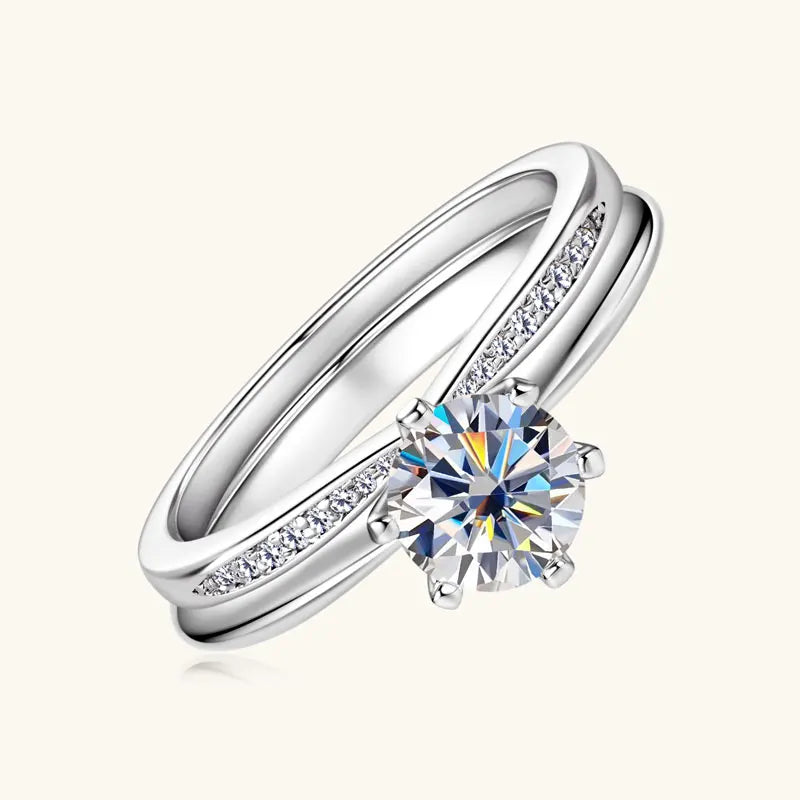 Moissanite Bridal Ring Set – 925 Sterling Silver 1.0ct D Color Solitaire & Eternity Wedding Bands | Melisande