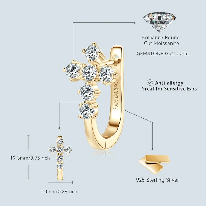 Cross Moissanite Hoop Earrings – 925 Sterling Silver – 2.5mm Certified Stones – Unisex Faith-Inspired Fine Jewelry | Melisande