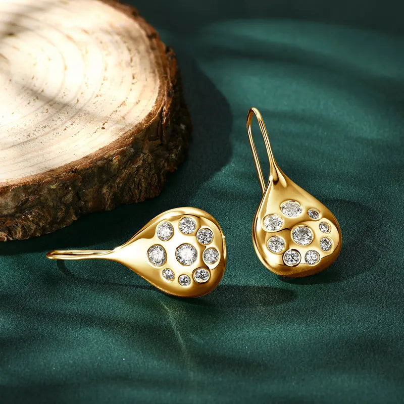 Shimmering Teardrop Moissanite Earrings – 925 Sterling Silver 1.6cttw Dangle Hooks for Women | Melisande